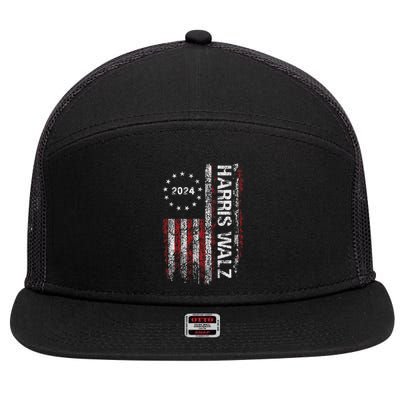 Kamala Harris Tim Waltz 2024 Election American Flag 7 Panel Mesh Trucker Snapback Hat