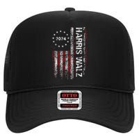 Kamala Harris Tim Waltz 2024 Election American Flag High Crown Mesh Back Trucker Hat