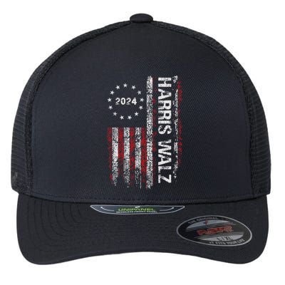 Kamala Harris Tim Waltz 2024 Election American Flag Flexfit Unipanel Trucker Cap