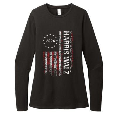 Kamala Harris Tim Waltz 2024 Election American Flag Womens CVC Long Sleeve Shirt