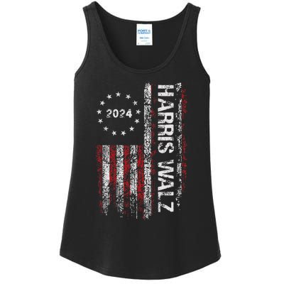 Kamala Harris Tim Waltz 2024 Election American Flag Ladies Essential Tank