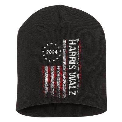 Kamala Harris Tim Waltz 2024 Election American Flag Short Acrylic Beanie