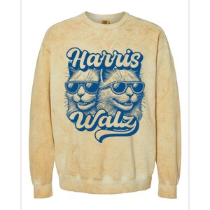 Kamala Harris Tim Walz Waltz 2024 Funny Retro Cat Colorblast Crewneck Sweatshirt