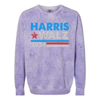 Kamala Harris Tim Walz 2024 Election Distressed Colorblast Crewneck Sweatshirt