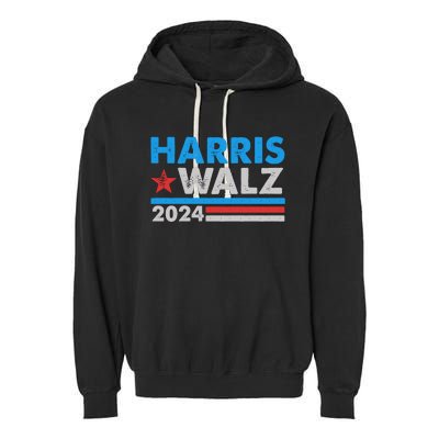 Kamala Harris Tim Walz 2024 Election Distressed Garment-Dyed Fleece Hoodie