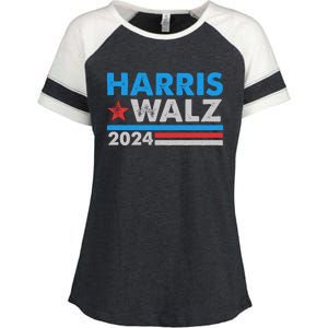 Kamala Harris Tim Walz 2024 Election Distressed Enza Ladies Jersey Colorblock Tee