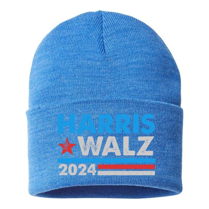 Kamala Harris Tim Walz 2024 Election Distressed Sustainable Knit Beanie