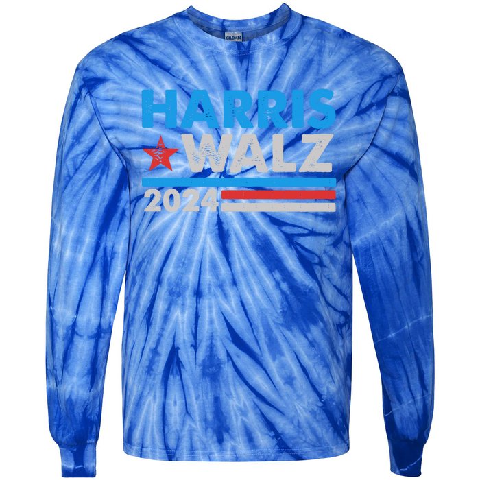 Kamala Harris Tim Walz 2024 Election Distressed Tie-Dye Long Sleeve Shirt