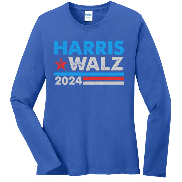 Kamala Harris Tim Walz 2024 Election Distressed Ladies Long Sleeve Shirt