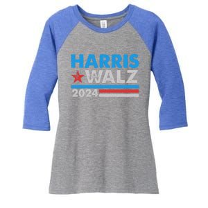 Kamala Harris Tim Walz 2024 Election Distressed Women's Tri-Blend 3/4-Sleeve Raglan Shirt