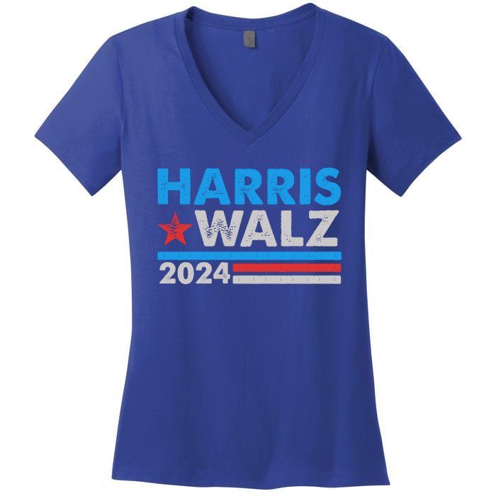 Kamala Harris Tim Walz 2024 Election Distressed Women's V-Neck T-Shirt