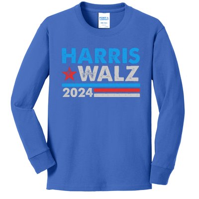 Kamala Harris Tim Walz 2024 Election Distressed Kids Long Sleeve Shirt