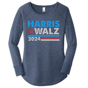 Kamala Harris Tim Walz 2024 Election Distressed Women's Perfect Tri Tunic Long Sleeve Shirt