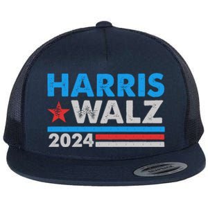 Kamala Harris Tim Walz 2024 Election Distressed Flat Bill Trucker Hat