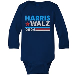 Kamala Harris Tim Walz 2024 Election Distressed Baby Long Sleeve Bodysuit