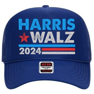 Kamala Harris Tim Walz 2024 Election Distressed High Crown Mesh Back Trucker Hat