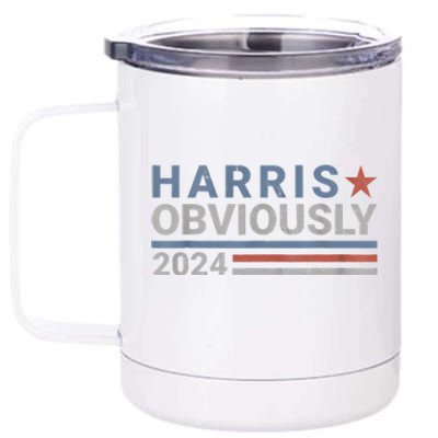 Kamala Harris Tim Walz Obviously Vote Harris Walz Waltz 2024 12 oz Stainless Steel Tumbler Cup