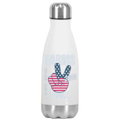 Kamala Harris Tim Walz 2024 Vote Election Peace Sign Flag Stainless Steel Insulated Water Bottle