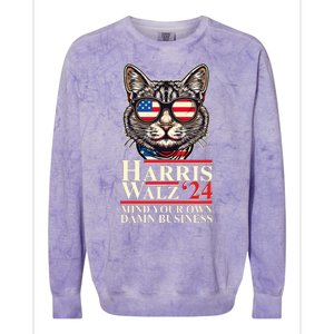 Kamala Harris Tim Walz 2024 Mind Your Own Damn Business Patriotic Cat Colorblast Crewneck Sweatshirt