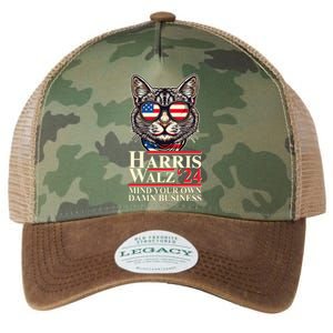 Kamala Harris Tim Walz 2024 Mind Your Own Damn Business Patriotic Cat Legacy Tie Dye Trucker Hat