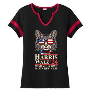 Kamala Harris Tim Walz 2024 Mind Your Own Damn Business Patriotic Cat Ladies Halftime Notch Neck Tee