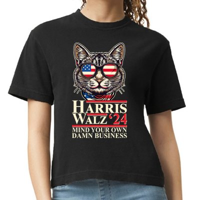 Kamala Harris Tim Walz 2024 Mind Your Own Damn Business Patriotic Cat Comfort Colors Boxy T-Shirt