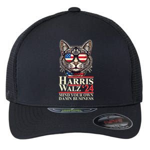 Kamala Harris Tim Walz 2024 Mind Your Own Damn Business Patriotic Cat Flexfit Unipanel Trucker Cap