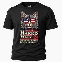 Kamala Harris Tim Walz 2024 Mind Your Own Damn Business Patriotic Cat Cooling Performance Crew T-Shirt