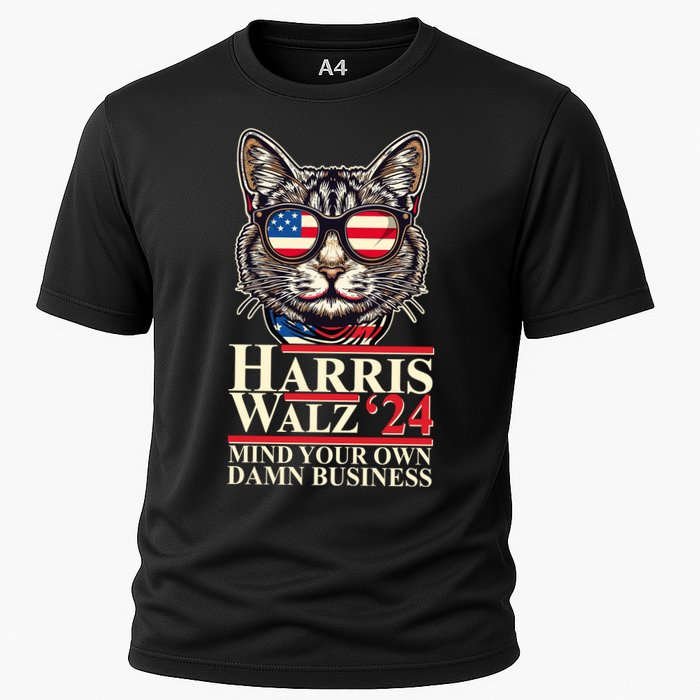 Kamala Harris Tim Walz 2024 Mind Your Own Damn Business Patriotic Cat Cooling Performance Crew T-Shirt