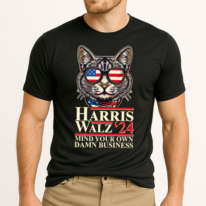 Kamala Harris Tim Walz 2024 Mind Your Own Damn Business Patriotic Cat Cooling Performance Crew T-Shirt