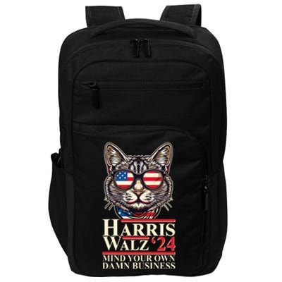 Kamala Harris Tim Walz 2024 Mind Your Own Damn Business Patriotic Cat Impact Tech Backpack