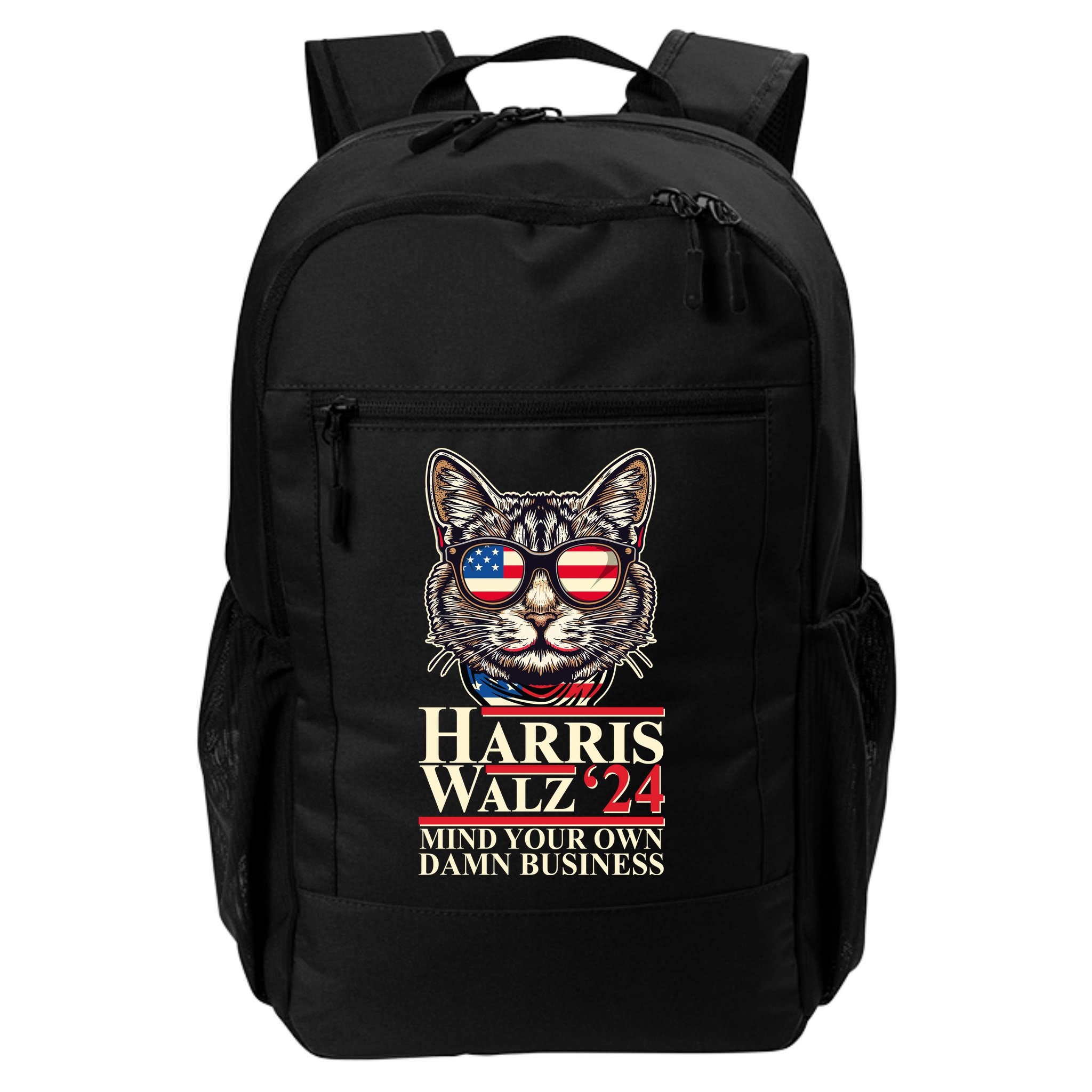Kamala Harris Tim Walz 2024 Mind Your Own Damn Business Patriotic Cat Backpack