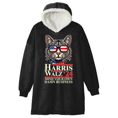 Kamala Harris Tim Walz 2024 Mind Your Own Damn Business Patriotic Cat Hooded Wearable Blanket