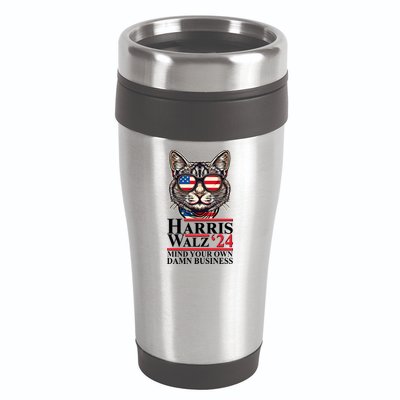 Kamala Harris Tim Walz 2024 Mind Your Own Damn Business Patriotic Cat 16oz Travel Tumbler