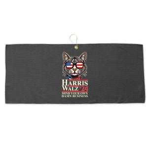 Kamala Harris Tim Walz 2024 Mind Your Own Damn Business Patriotic Cat Large Microfiber Waffle Golf Towel