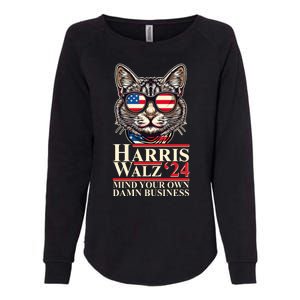 Kamala Harris Tim Walz 2024 Mind Your Own Damn Business Patriotic Cat Womens California Wash Sweatshirt