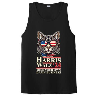 Kamala Harris Tim Walz 2024 Mind Your Own Damn Business Patriotic Cat PosiCharge Competitor Tank