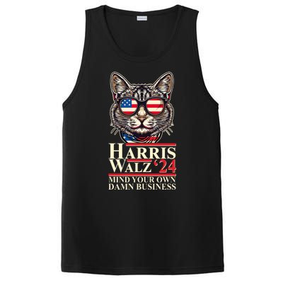 Kamala Harris Tim Walz 2024 Mind Your Own Damn Business Patriotic Cat PosiCharge Competitor Tank