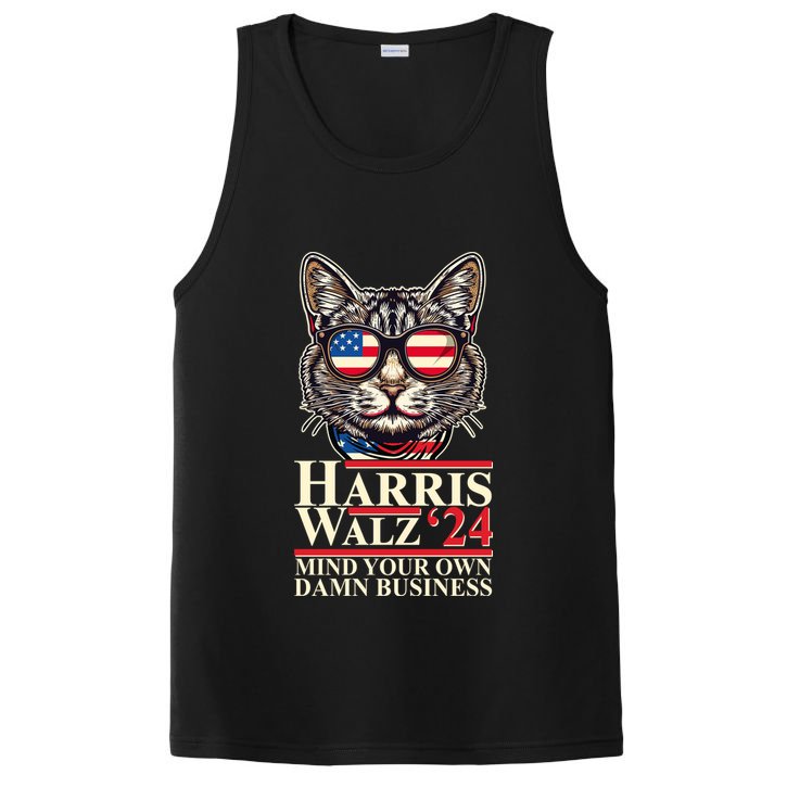 Kamala Harris Tim Walz 2024 Mind Your Own Damn Business Patriotic Cat PosiCharge Competitor Tank
