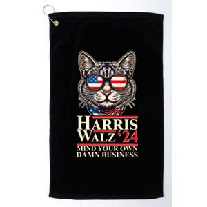 Kamala Harris Tim Walz 2024 Mind Your Own Damn Business Patriotic Cat Platinum Collection Golf Towel