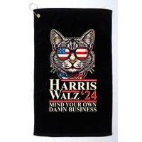 Kamala Harris Tim Walz 2024 Mind Your Own Damn Business Patriotic Cat Golf Towel