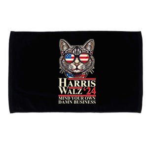 Kamala Harris Tim Walz 2024 Mind Your Own Damn Business Patriotic Cat Microfiber Hand Towel