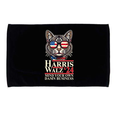 Kamala Harris Tim Walz 2024 Mind Your Own Damn Business Patriotic Cat Microfiber Hand Towel