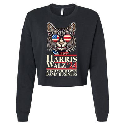 Kamala Harris Tim Walz 2024 Mind Your Own Damn Business Patriotic Cat Cropped Pullover Crew