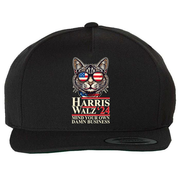 Kamala Harris Tim Walz 2024 Mind Your Own Damn Business Patriotic Cat Wool Snapback Cap