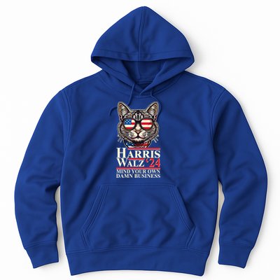 Kamala Harris Tim Walz 2024 Mind Your Own Damn Business Patriotic Cat Hoodie