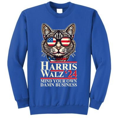 Kamala Harris Tim Walz 2024 Mind Your Own Damn Business Patriotic Cat Sweatshirt