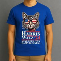 Kamala Harris Tim Walz 2024 Mind Your Own Damn Business Patriotic Cat T-Shirt