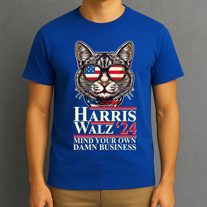 Kamala Harris Tim Walz 2024 Mind Your Own Damn Business Patriotic Cat T-Shirt