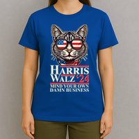 Kamala Harris Tim Walz 2024 Mind Your Own Damn Business Patriotic Cat T-Shirt